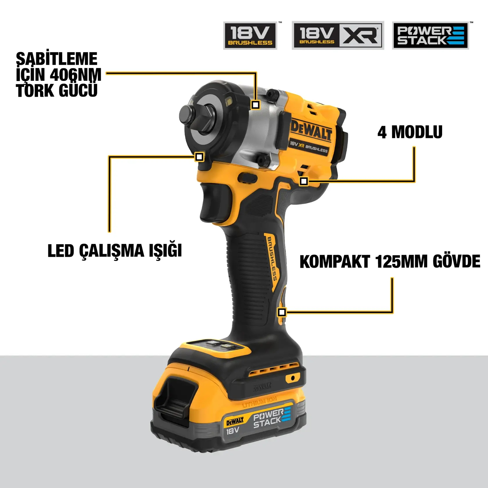 18V 1.7Ah Li-Ion Power Stack Kömürsüz Çift Akülü Somun Sikma