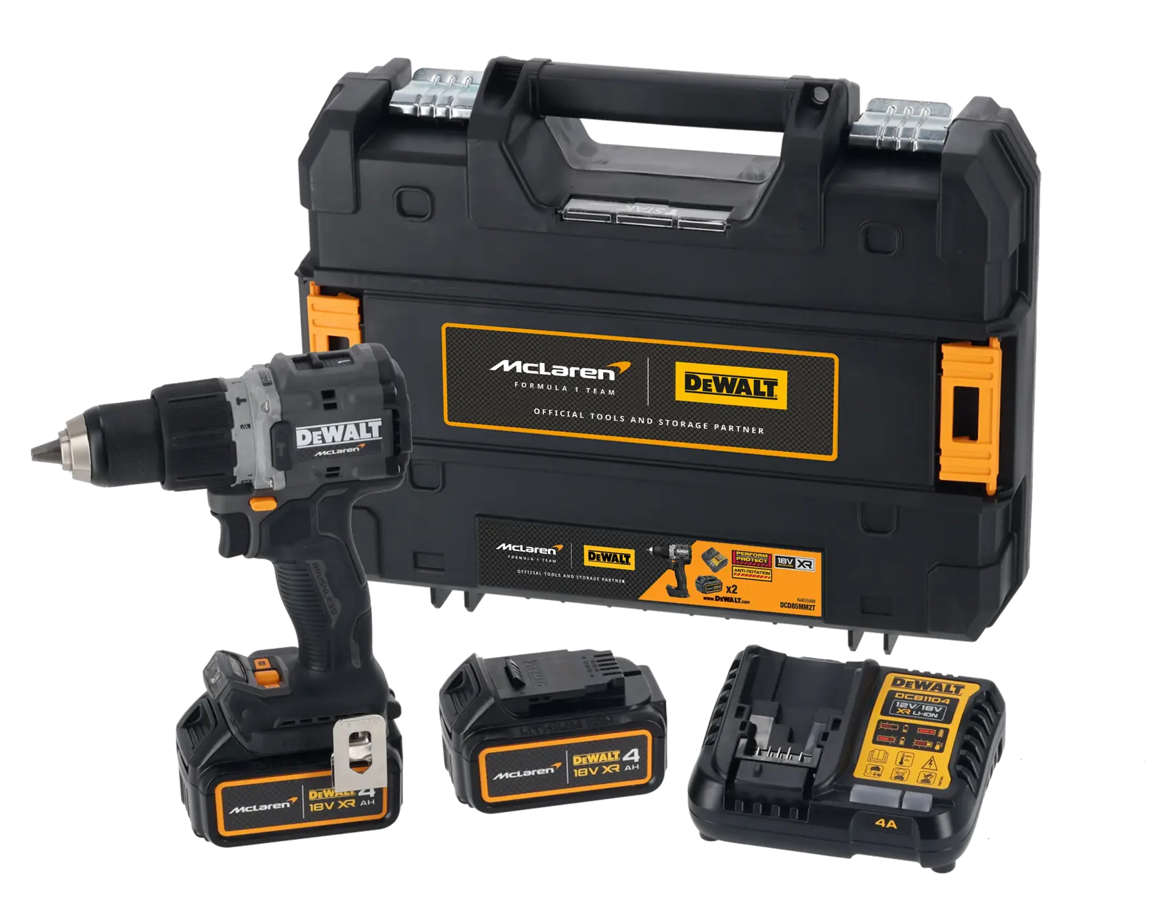 DEWALT x McLaren F1 Takımı 18V XR Fırçasız Darbeli Matkap Vidalama - 2 x 4Ah Akü ile
