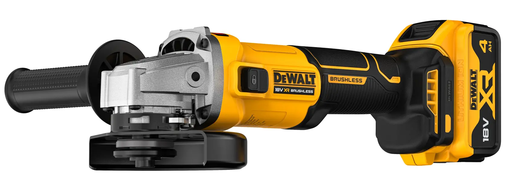 18V XR® kömürsüz 125mm sürgülü şalterli avuç taşlama - 2 x 4Ah