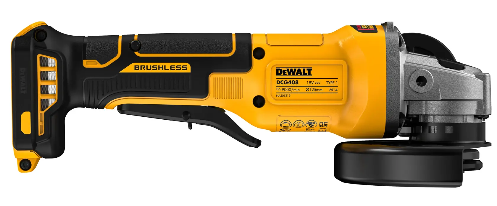 18V XR® kömürsüz 125mm paddle (bas-çalıştır) tetikli avuç taşlama - SADECE ALET